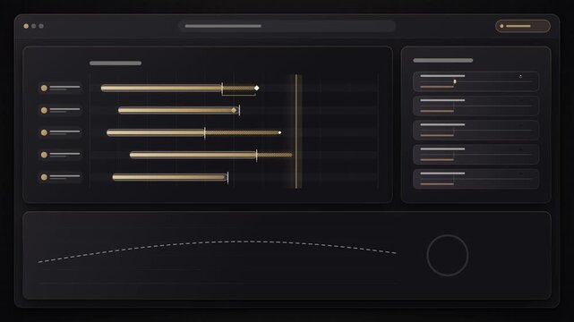 Sleek dark mode digital interface showcasing an abstract network of glowing hexagonal nodes and a dynamic control panel for data manipulation or system management, ideal for tech concepts