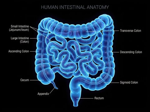 Medical diagram of the human intestinal anatomy system illustration