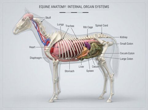 Educational diagram of equine internal organ systems illustration