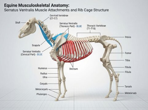 Horse Musculoskeletal Anatomy and Rib Cage Diagram illustration