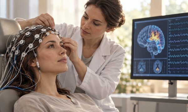 neuroscientist mapping neurons with brain imaging during study