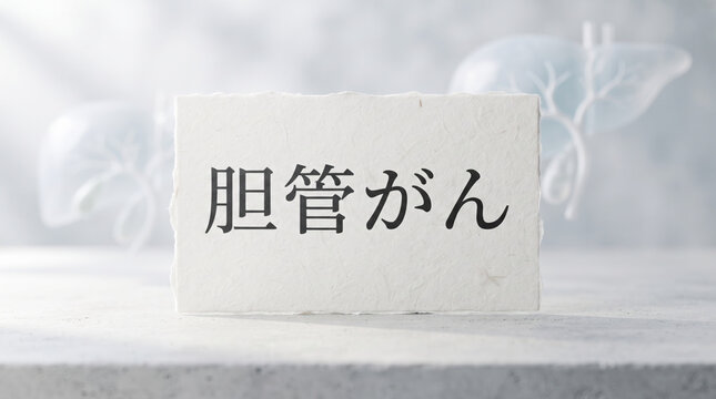 「胆管がん」の文字を表示した医療概念イメージ