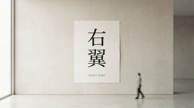 「右翼」の文字を表示した壁面ポスター