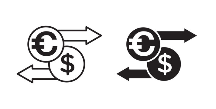 Money exchange icon flat outline in black
