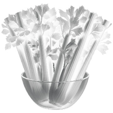 Fresh celery stalks in glass bowl halftone vector