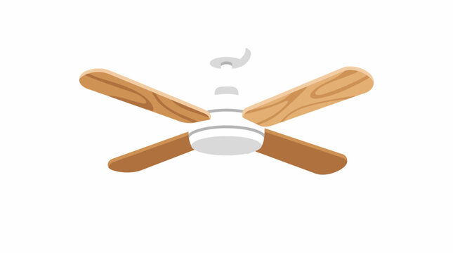 A ceiling fan with four wooden blades is depicted in a flat vector illustration against a white background