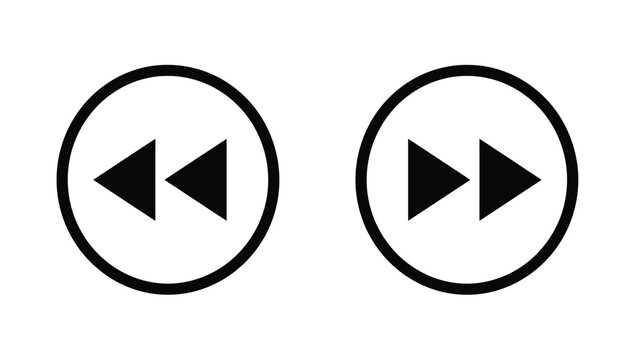 Black fast forward and rewind arrows in circular buttons for media player control.