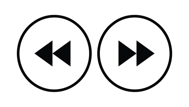 Fast forward and rewind media control icons. Playback navigation symbols for video, audio, music player, entertainment, and digital interface design.