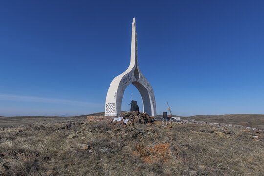 Mongol monument in the steppe of eastern Kazakhstan