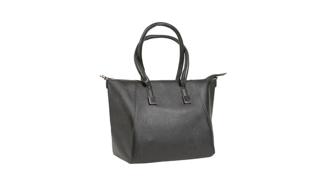 Classic black leather women tote bag with handles isolated