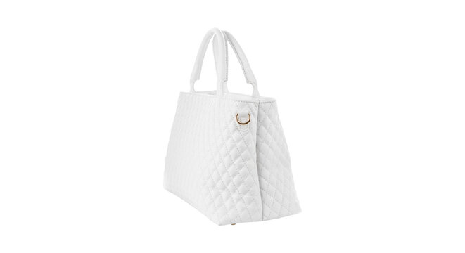 Elegant white quilted leather women handbag isolated