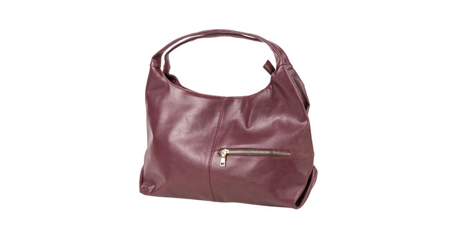 Burgundy leather hobo shoulder bag with zipper pocket isolated