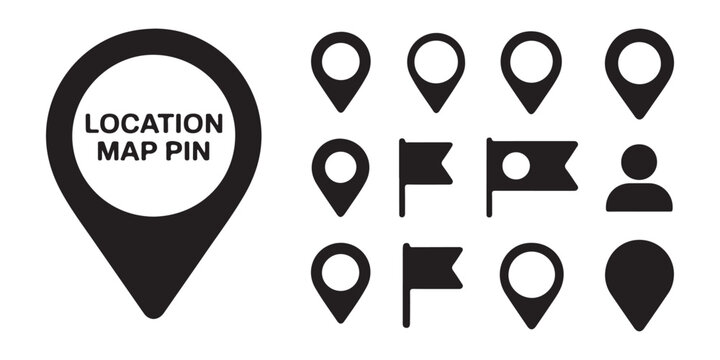 Navigation map pin and flag icon collection for location tracking and geographic waypoint ui vector.
