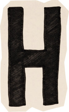 Scrapbook hand drawn capital letter h black marker doodle cutout element for creative design