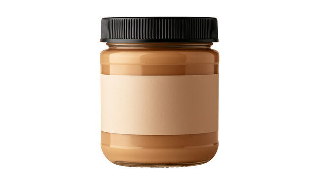 Peanut butter jar with a blank label ready for branding or customization isolated on transparent background