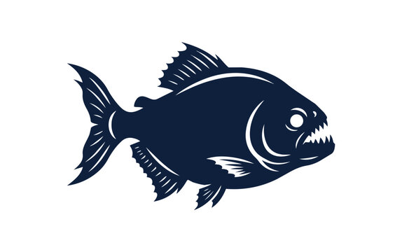 Silhouette of a Fierce Piranha Fish with Sharp Teeth.