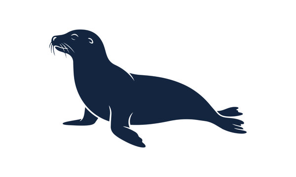 Dark Silhouette of a Seal on a White Background.