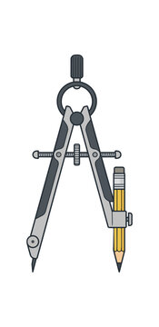 Illustration of a drafting compass with a pencil attached.