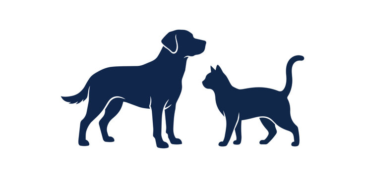 Silhouette of a dog and a cat standing side by side.