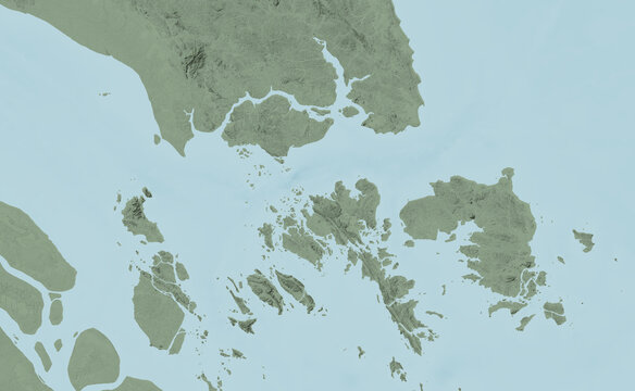 Singapore and Riau Islands topographic relief map with shaded terrain and bathymetry