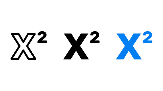 Mathematical notation of exponent x squared in outline black and blue graphic styles with exponent