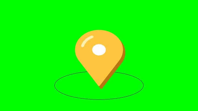 Round dot morphing into location pin with ripple waves, map marker transformation icon animation, green screen seamless loop 4K