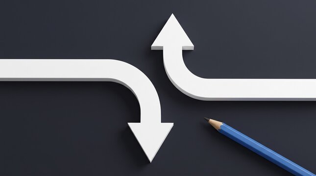 Two curved arrows pointing in opposite directions on dark background