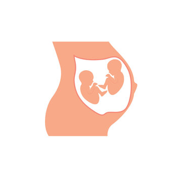 Pregnant Woman Silhouette with Twin Fetuses inside the Womb Vector Illustration
