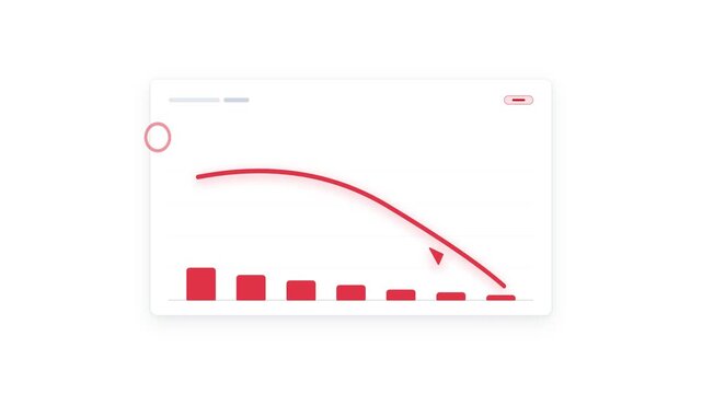 Declining financial bar chart with downward arrow collapsing in loop