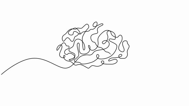 brain for bussiness animation continuous one line drawing, human brain, full length one line animation, motion graphics continuous one line drawing on white background.