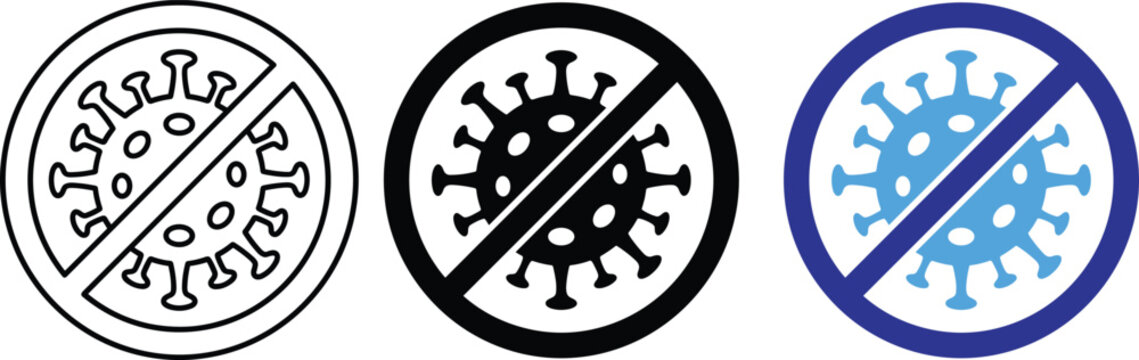 Coronavirus virus icon set prohibition symbol medical virus prevention vector illustration bundle flat design elements