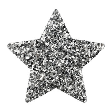 Silver glitter star with chunky reflective flakes for Christmas decorations and party crafts in PNG, Transparent and Black Background Versions