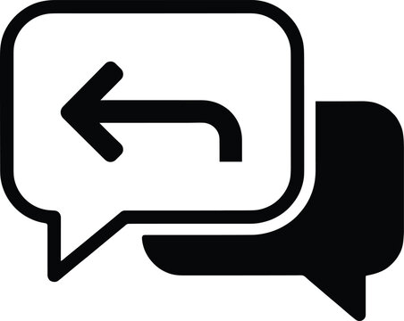 Black Chat Bubbles Icon with Left Arrow for Reply and Message Navigation