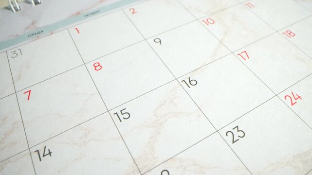 Calendar for 2026. Important events, meetings. Notes in the calendar. Macro photography of the calendar.