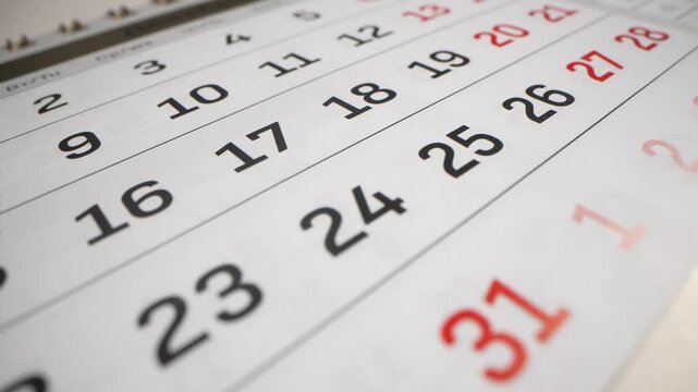 Calendar for 2026. Important events, meetings. Notes in the calendar. Macro photography of the calendar.