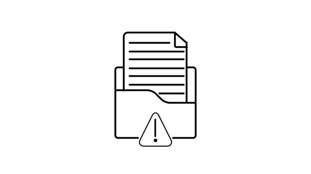 Animated line icon of document folder warning alert risk notice animation.