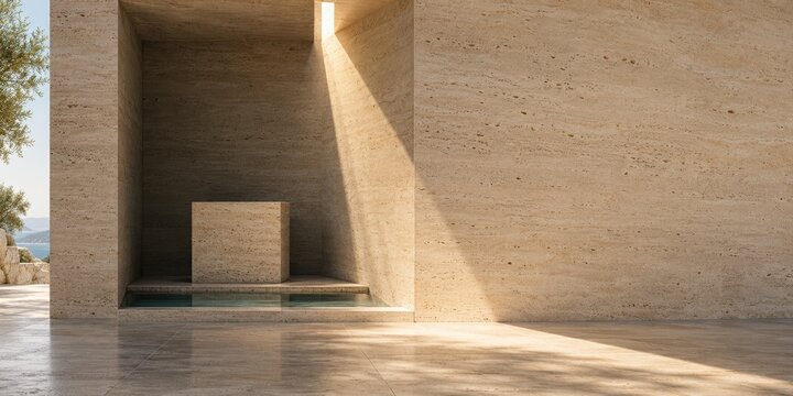Travertine Product Pedestal in Deep Passive Cooling Architectural Niche