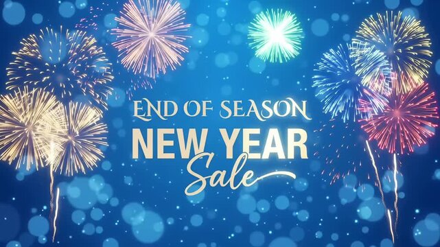 End of Season New Year Sale Discount Promotion Fireworks Bokeh Motion Graphic Background Loop

