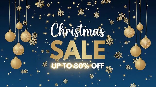 Christmas Sale Up To 80% Off Discount Promotion Gold Ornament Snowflake Motion Graphic Background Loop
