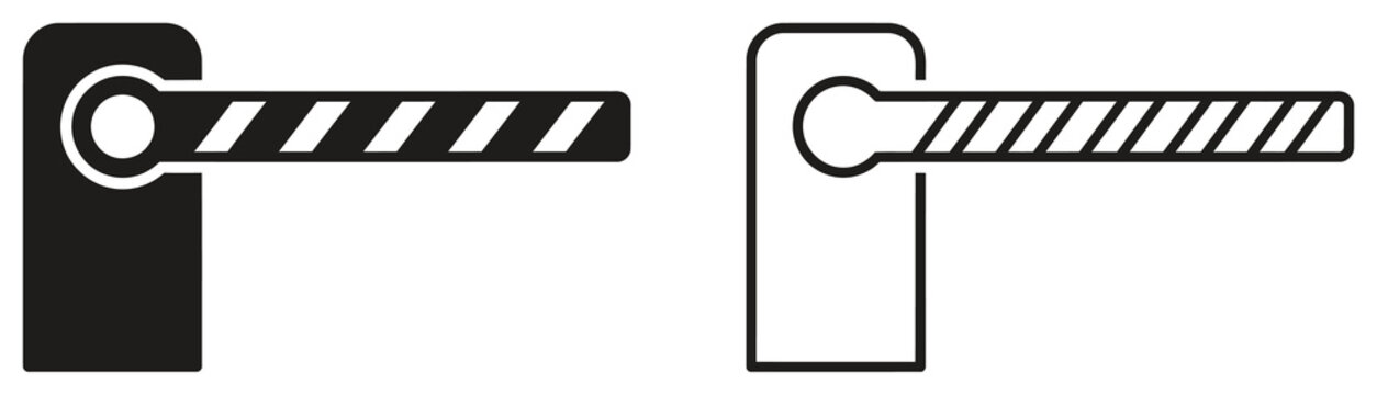 Road barrier gate icon featuring solid black and outline versions for traffic control or security access signage designs.