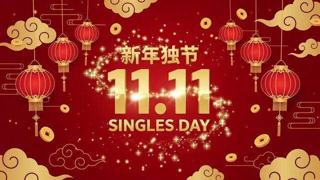 11.11 Singles Day sale discount promo offer chinese lantern gold coin animation motion graphic loop
