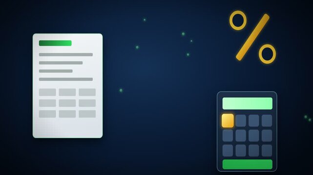 Tax filing with forms percentage symbols and approval stamp, seamless loop