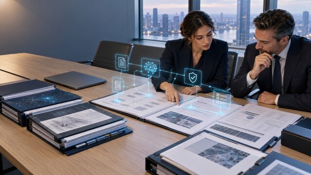 Corporate AI Compliance Audit Meeting with Digital Review Overlay