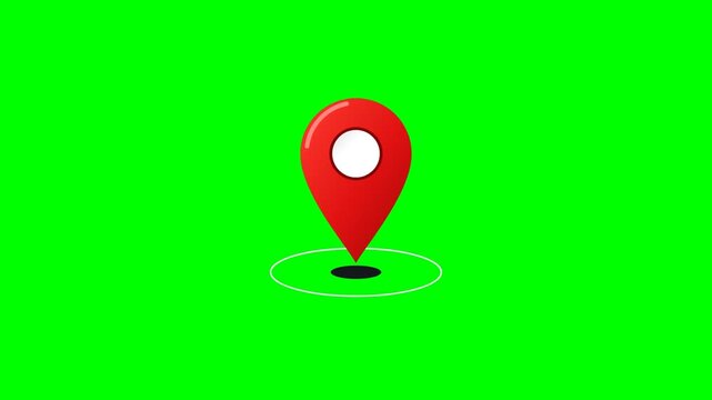 ed Map Location Pin Icon Dropping and Bouncing on Green Screen Chroma Key Background, GPS Navigation Marker Animation