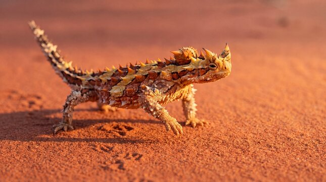 Thorny Devil Paused Mid Stride With One Foot Raised in Its Slow Rocking Walk