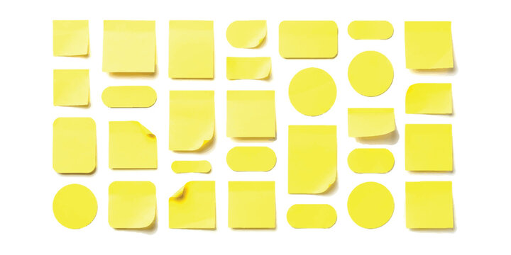 Set of yellow sticky notes in various shapes and sizes for reminders and office organization