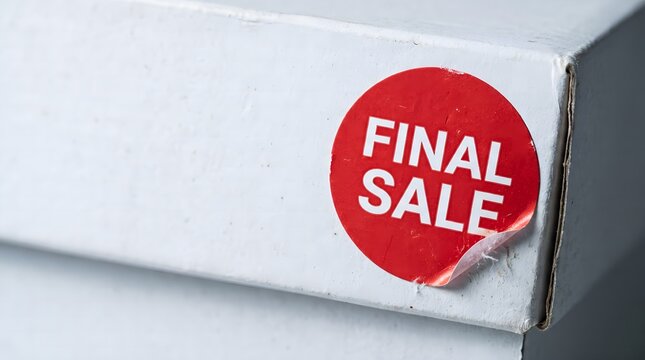 Red Final Sale Sticker on a White Cardboard Box Representing a Closeout Discount Clearance Event