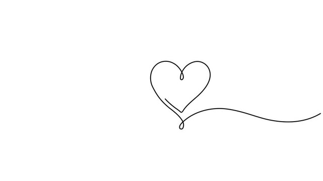 Continuous line art drawing animation of two connected interlocking hearts on a white background, minimalist romance concept.