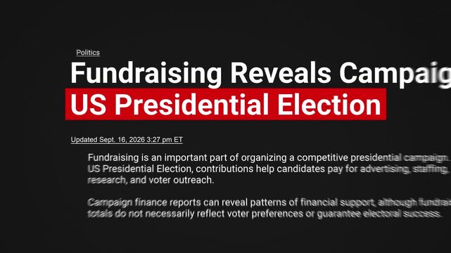 US Presidential Elections highlighted word in headline on dark background. US Congressional Elections, Voting, Election Campaign, Political News, Voters and Democracy. 4k animation footage