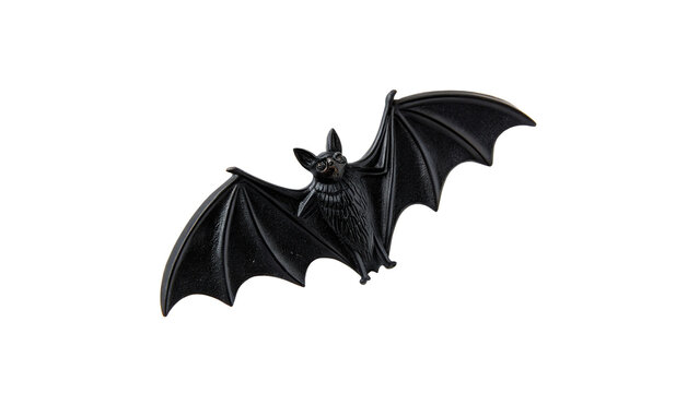 Spooky dark grey toy bat decoration figurine halloween prop accessory isolated on transparent background.